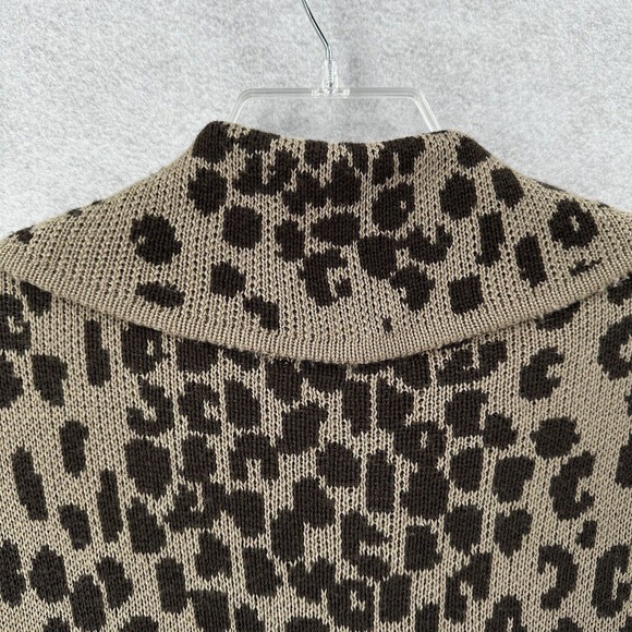 Chicos Leopard Cardigan Sweater Womens 0 SMALL Wool Brown Long Sleeve Long Line - Picture 7 of 14